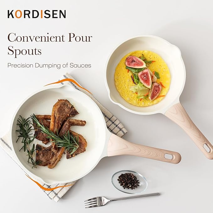 Kordisen Nonstick Ceramic Frying Pan Set, 3 Piece Ceramic Skillet Set, Healthy Non Toxic Cooking Pan, Stay-Cool Handle, Induction Compatible, PFOA & PFAS Free, White(9.5, 11, 12.5 Inch)