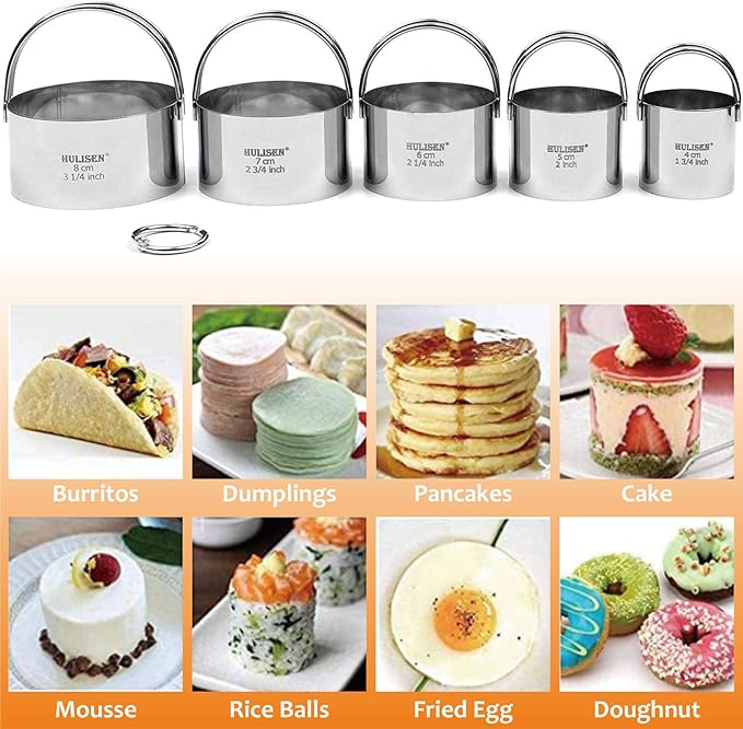 HULISEN Stainless Steel Biscuit Cutter Set, Flour Duster, Pastry Scraper and Dough Blender, Sturdy & Long-Lasting with Ergonomic Rubber Grip, Professional Baking Dough Tools, Gift Package (4 Pcs/Set)