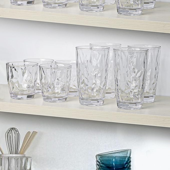 Topsky Reusable Plastic Cups, Shatter Proof Drinking Glasses, Unbreakable Tumblers for Home, Picnic, Party - Dishwasher Safe, Stackable | 10-oz, 16-oz