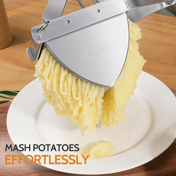 Potato Ricer, Sopito Stainless Steel Potato Masher for Commercial and Home Use, Black