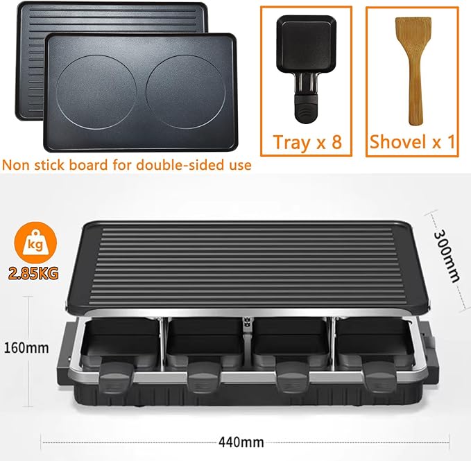 Electric Korean BBQ Indoor Grill Table Smokeless Portable Griddle Raclette Grill Nonstick with 8 Cheese Maker Pans Temperature Control & Dishwasher Safe 1300W Ideal for Parties and Family Fun