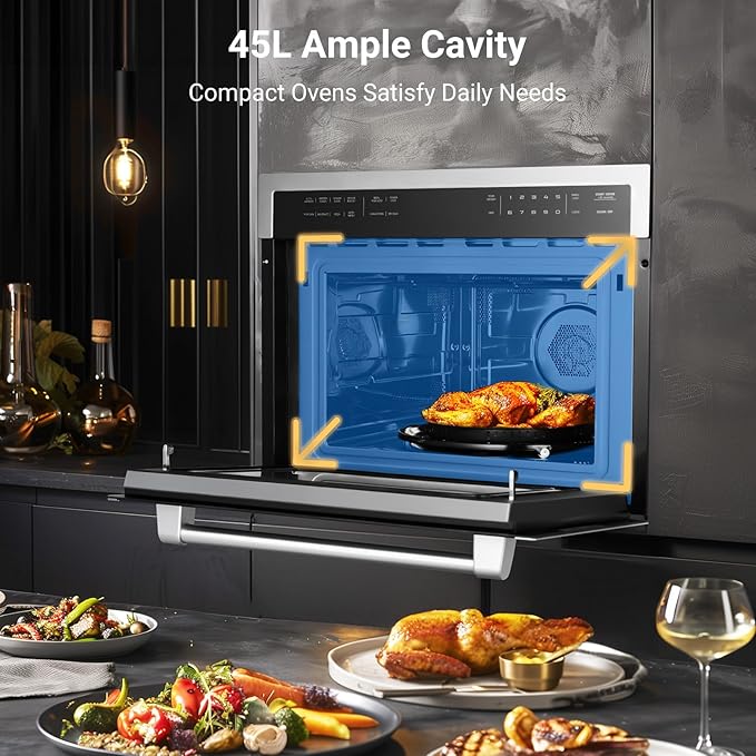 AAOBOSI 24 Inch Built in Microwave Convection Oven,1.6 Cu.Ft Wall Microwave Ovens Air Fryer Combos(upgraded), 1000Watt Power Sensor&Auto Cook, 12 Cooking Modes, Drop Down Door,Stainless Steel