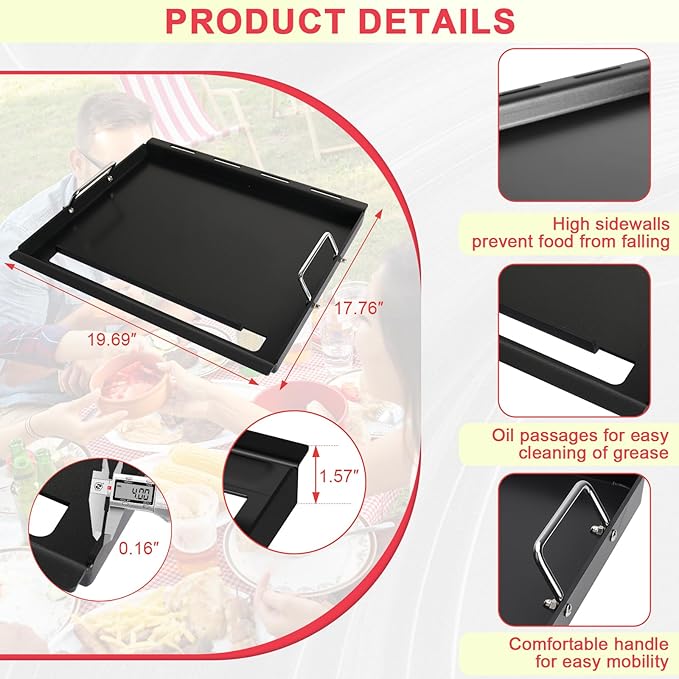 Spirit 200 Full Size Griddle Inserts for Weber GS4 Spirit II & I 200 Series 2-Burner E-210 E-220 S-220 S-210 S-215 Gas Grill Parts, Carbon Steel Flat Top Griddle Plate for Weber 7637 64815 Grate