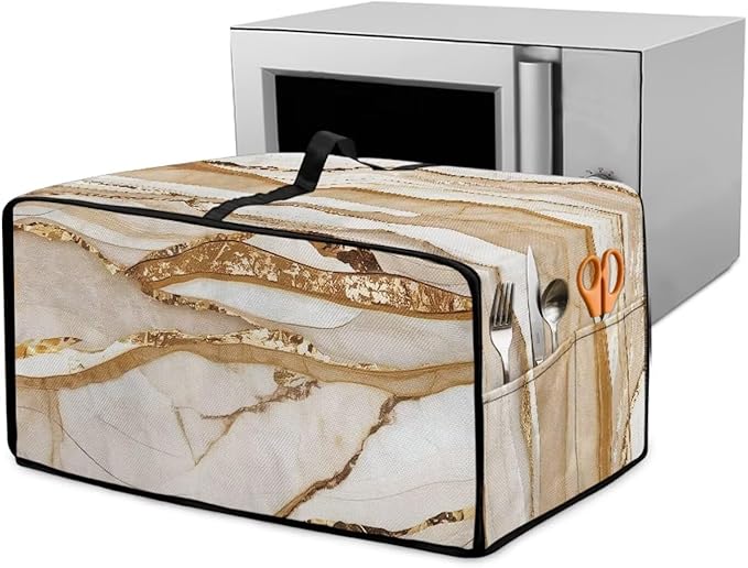 Marble Print Toaster Oven Cover, Heavy-Duty Dust Shield Kitchen Decorative Countertop Oven Protector, Microwave Air Fryer Cover, Light Gold White, (Large-18.5*22.5*12.99 inches)