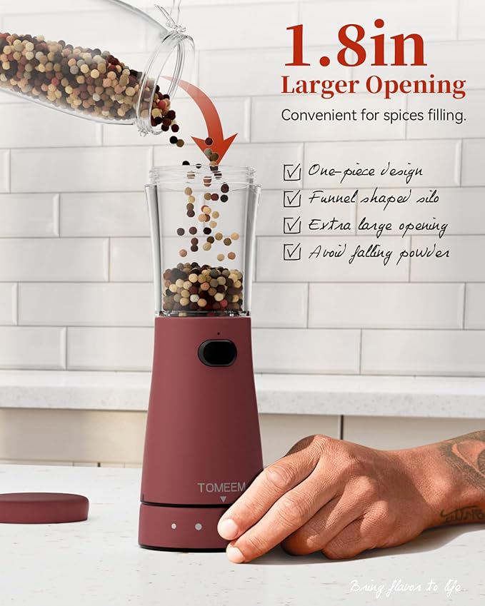 Electric Salt and Pepper Grinder Set with Storage Base, Stainless Steel Rechargeable Salt and Pepper Grinder Set with 4.5 oz Large Capacity, 1.8" Wide Mouth, Adjustable Coarseness, Ideal for Kitchen