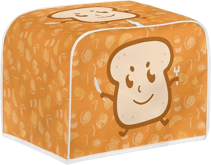 JEOCODY 4 Slice Toaster Cover With Cute Butter Bread Print - Quilted Fabric Dust-Proof and Fingerprint Protection for Kitchen Small Appliance