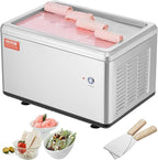 VEVOR Fried Ice Cream Machine, 12.6" x 8.5" 120W Stir-Fried Ice Cream Roll Maker with Compressor and 2 Scrapers, for Making Dessert Rolls, Frozen Yogurt
