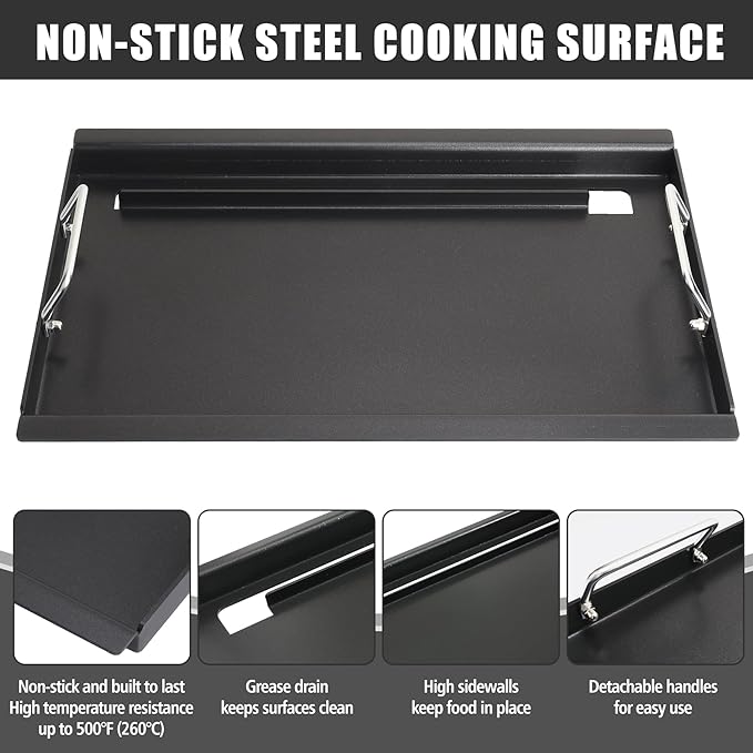 SafBbcue 97888 Full Size Griddle Inserts for Monument 24367 24633 13892 17842 35633 41847NG Grill Flat Top Griddle for Monument Replacemnt Parts 35633G 35633B D405 D425, Carbon Steel