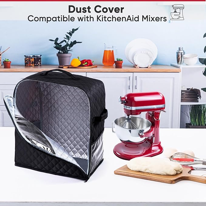 BAGSPRITE Stand Mixer Cover with Appliance Sliders Base Compatible with KitchenAid Mixer-Storage Bag for 4.5/5 Quart with Pockets for Kitchen Aid Accessories and Attachments
