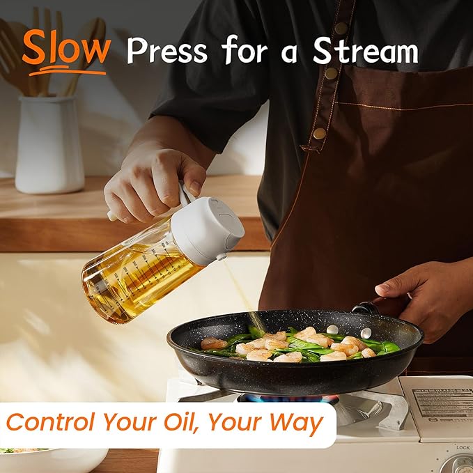 TrendPlain 16oz/470ml Glass Olive Oil Sprayer for Cooking – 2 in 1 Olive Oil Dispenser Bottle for Kitchen Gadgets and Air Fryer Accessories, Salad, BBQ - Black & White