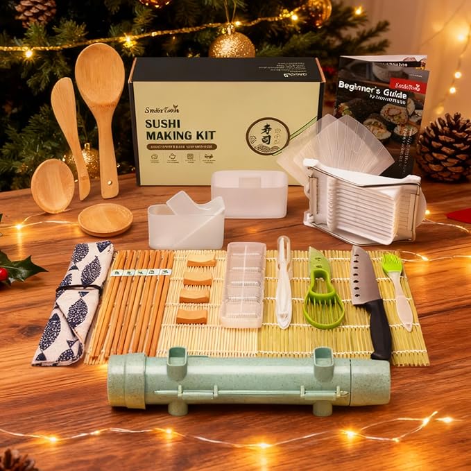 SmileTools Sushi Making Kit & Musubi Maker Kit - for Beginners & Pros with Sushi Roller Bazooka, 2 Bamboo Mats, 2 Musubi Press Molds and Spam Slicer