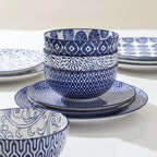 Selamica Ceramic Dinnerware Sets for 6, 18 Pieces Plates and Bowls Set, Scratch Resistant Dishes Set, Dishwasher&Microwave Safe, Vintage Blue