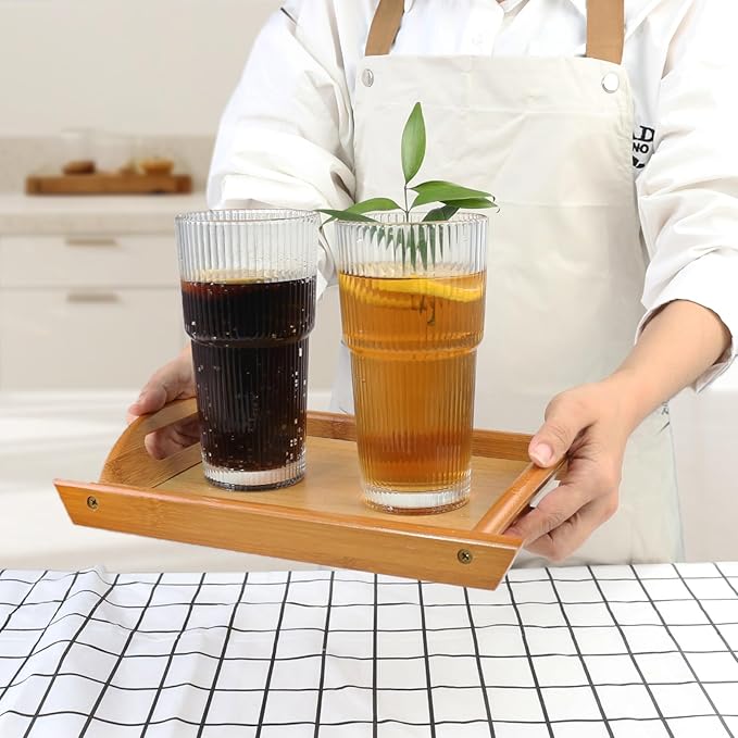 Drinking Glasses，19oz Ribbed Glassware, 4 Pack Old Fashioned Glasses,Thickened glass for iced coffees, smoothies, cocktails and juices, perfect for families and parties (4)