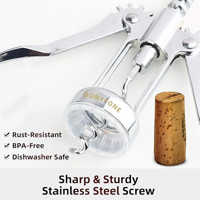 Wing Corkscrew Wine Opener, Premium Zinc Alloy Manual Bottle Opener, Heavy Duty Multifunctional Tool for Kitchen, Bar, Restaurant & Waiters (Silver)