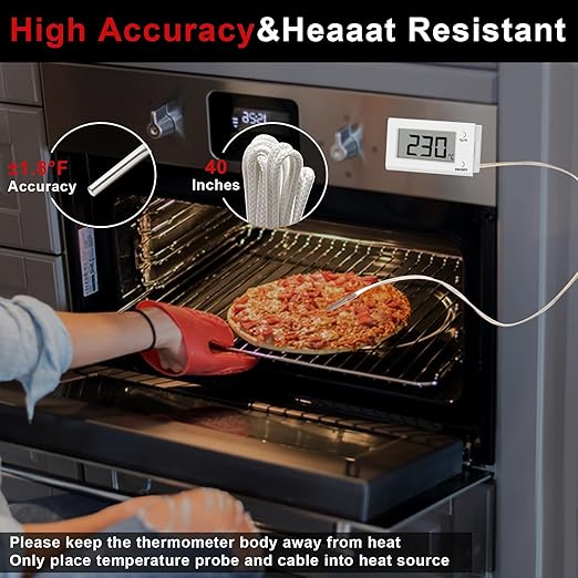 Digital Oven Thermometer with Probe Grill Meat Thermometer up to 572°F/300°C, Oven Thermometer Roasting for Barbecue Accessories for Kitchen, Roasting, Grill, Pizza