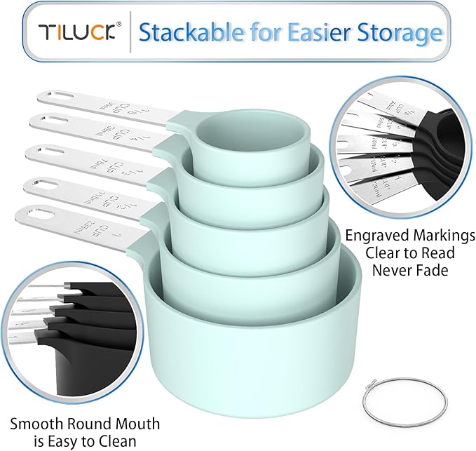 TILUCK Measuring Cups & Spoons Set, Stackable Cups and Spoons, Nesting Measure Cups with Stainless Steel Handle, Kitchen Gadgets for Cooking & Baking (Green)