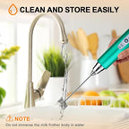 YUSWKO Turquoise Handheld Milk Frother Wand for Coffee, Rechargeable Electric Whisk with 3 Heads 3 Speeds Drink Mixer Coffee Frother For Latte, Cappuccino, Hot Chocolate, Egg
