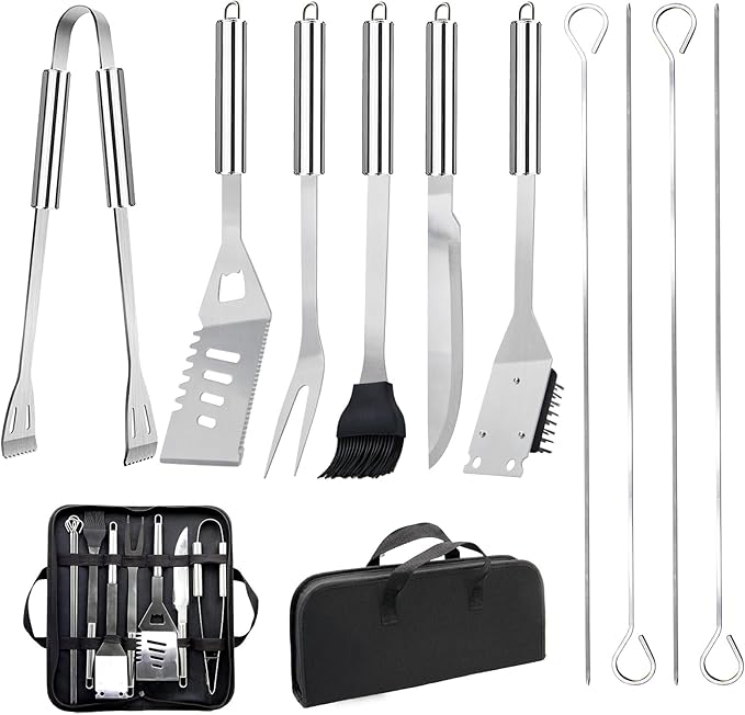 11Pcs Stainless Steel BBQ Grilling Accessories Set, Dad Gifts for Fathers Day Grilling Gifts,Portable Practical Grill Tools Utensils Kit with Storage Bag for Outdoor Grill Camping Backyard