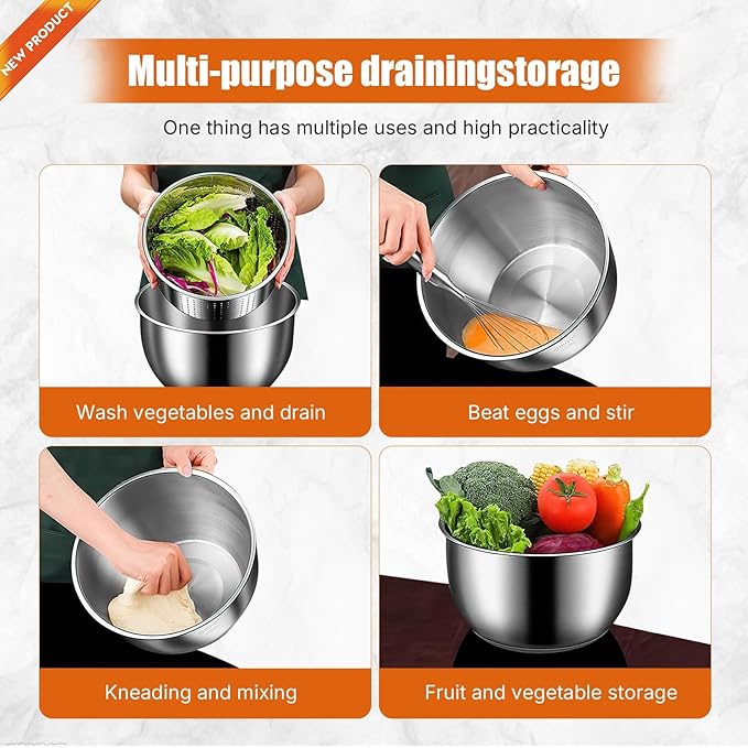 Stainless Steel Salad Spinner, 6L Multi-Use Lettuce Spinner with PP Lid, Large Vegetable Washer with Non-Slip Base, Fruit Washer，Vegetable Dryer