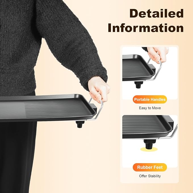 26" Large Electric griddle 1500W Teppanyaki Table Top Grill Griddle with Nonstick Surfaces & Adjustable 5 Temperature Setting for Indoor/Outdoor Use