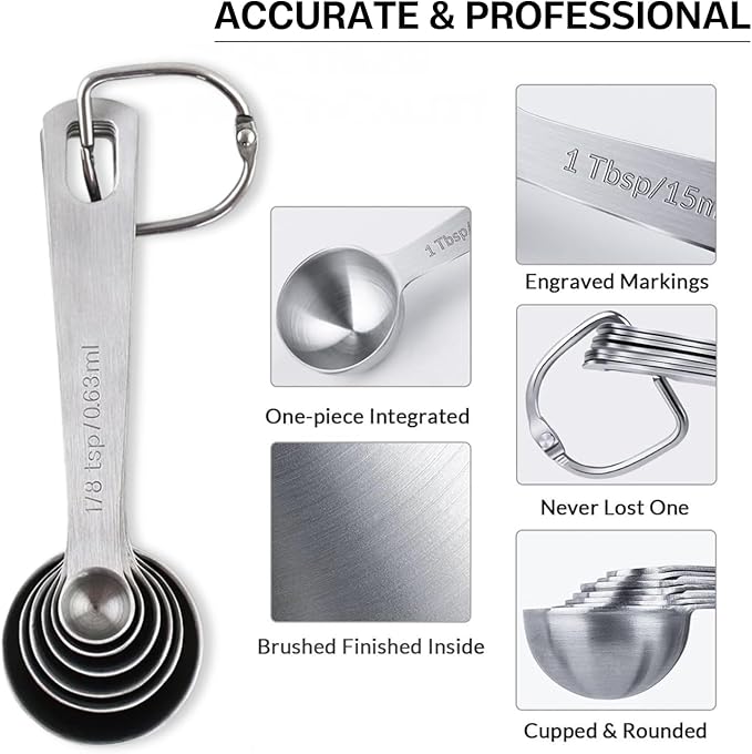 11PCS Measuring Spoons Set Stainless 1 tbsp, 1/2 tbsp, and 1-1/16tsp Steel Measuring Spoons for Cooking Baking Spice Jars and Liquid Ingredients