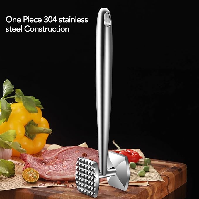 Aliglow Meat Tenderizer Hammer/Mallet Tool/Pounder For Tenderizing and Pounding Steak, Beef And Poultry. Solid Metal Construction With Comfort Grip Handle