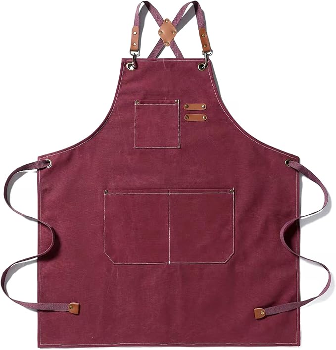 Tosewever Canvas Cross Back Chef Cotton Aprons for Men Women with Large Pockets