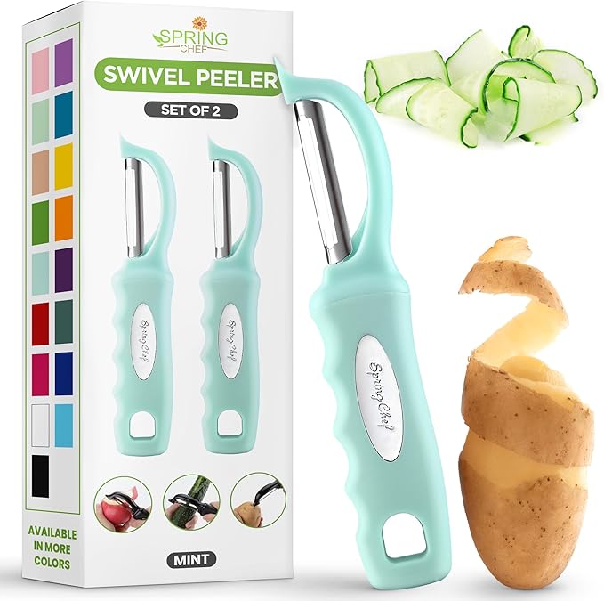 Spring Chef Premium Stainless Steel Vegetable Peeler, Dishwasher Safe Potato Peelers for Kitchen with Soft Grip Handle, Perfect for Apple, Fruit, Veggie, Carrot, Cucumber, Ginger - Set of 2 - Mint