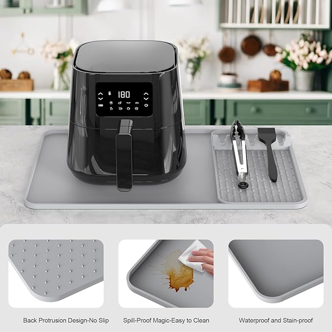 Silicone Heat Resistant Mats for Countertop,24x16 Inch Air Fryer Mat with Kitchen Accessories Holder Pad for Microwave/Oven,Compatible with Ninja/Cosori/Chefman/Toshiba,Kitchen Countertop Protector