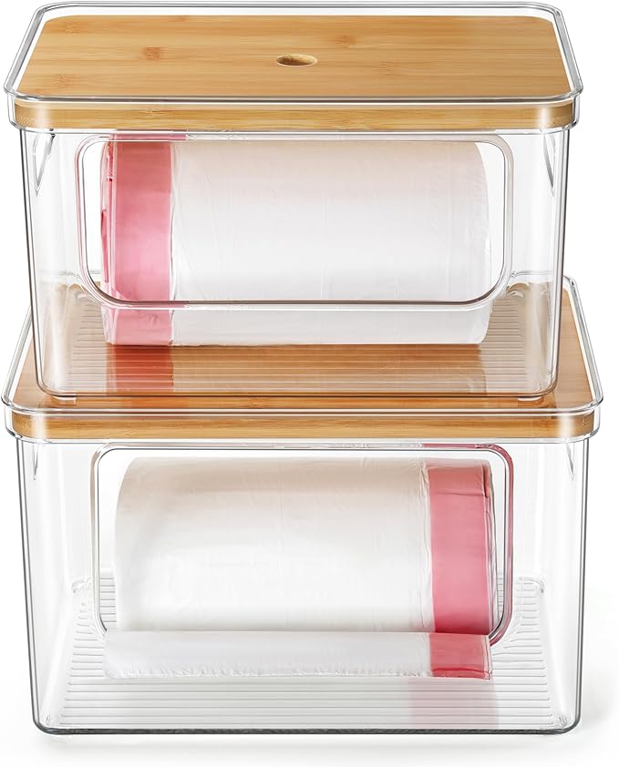 Hudgan 2 Pack Large Trash Bag Dispenser, 2 in 1 Garbage Bag and Dishwasher Pods Organizer Under Sink