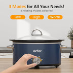 Sunvivi 3 Quart Slow Cooker & Mini Food Warmer with 3 Heating Settings, Removable Ceramic Pot, Dishwasher Safe Glass Lid, Stainless Steel, Blue
