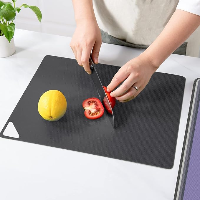 WK Plastic Flexible Cutting Boards for Kitchen, Flexible Cutting Board Mat Set of 10, Non Slip Cutting Mats with Hole, BPA Free, Dishwasher Safe, Multi Size