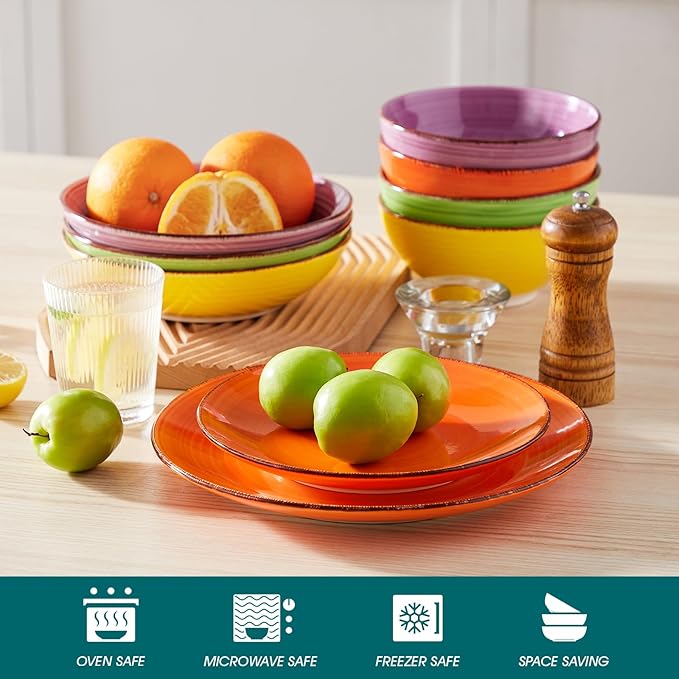 vancasso Bonita Dinner Plates, 10.5 Inch Ceramic Plates, Microwave, Oven and Dishwasher Safe Plates Set of 6 - Assorted Colors