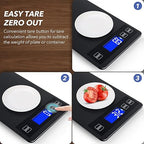 33lb Food Kitchen Digital Scale,1g/0.05oz Precise Graduation, USB Charging Kitchen Scale, Waterproof Stainless Steel with LCD Display, Ounces and Grams for Weight Loss, Cooking, Baking (Black)
