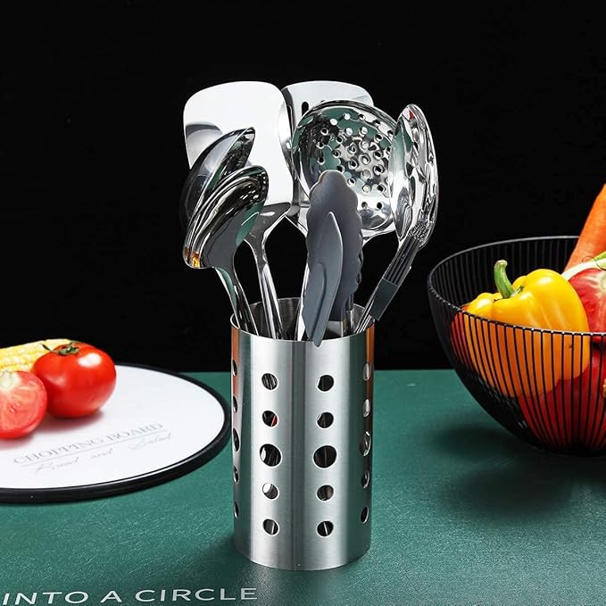 Stainless Steel Cooking Utensils Set, Berglander 13 Pieces Kitchen Utensils Set, Kitchen Tools Set With Utensil Holder Non-Stick And Heat Resistant,Dishwasher Safe, Easy to Clean (13 Packs)
