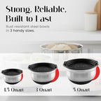 Bellemain Mixing Bowls with Lids Set - Stainless Steel Mixing Bowls with Airtight Lids - Food Storage Containers - 3PCS Set with Non-Slip Bottoms Kitchen Essentials for Baking - Serving