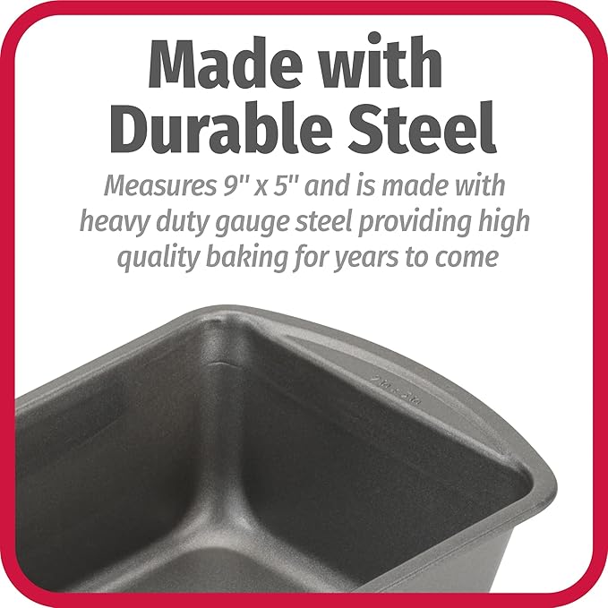 GoodCook Nonstick Loaf Pan 9 x 5-Inch Heavy-Duty Steel Bakeware with Easy-Clean Non-Stick Coating, Oven & Dishwasher Safe Pan for Meatloaf Breads Lasagnas Casseroles & More, Set of 2, Gray