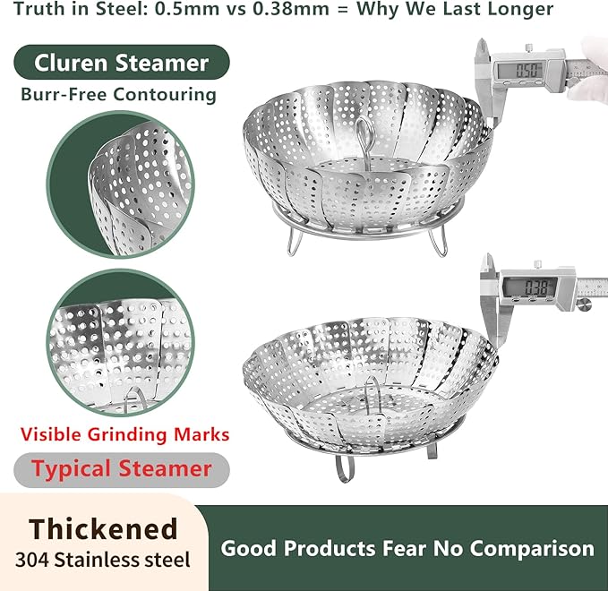 Steamer Basket for Cooking 304 Stainless Steel Entirely Thickened,Collapsible Steamer Insert for Pots, Fits Instant Pot/Skillets (6'' To 10'')