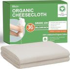 Organic Cheese Cloths, GOTS Certified, Grade 100, 36 Sq Feet, Reusable Cheese Cloth with Closed Edges Fabric Fine Mesh Cloth, Unbleached Cotton Muslin Cheesecloth for Straining,Bread,Crafts - 4 Yards