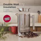 MuellerLiving French Press Coffee Maker 34oz, Stainless Steel French Press Coffee, 4 Filter Heat Resistant Double Insulated, Rust-Free, Food Grade, Dishwasher Safe Coffee Pot