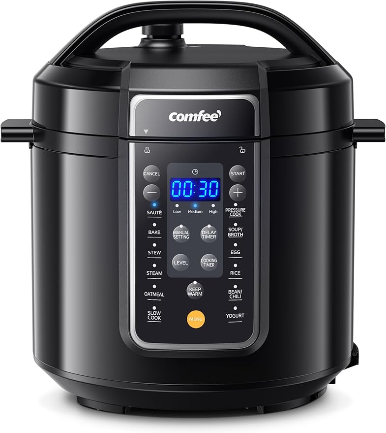 COMFEE’ 12-in-1 Electric Pressure Cooker, Instant Multi, Non-Stick Pot, Yogurt Maker, Rice Cooker, Slow, Sauté Steamer, Pressure Cooker 6 Quart Black