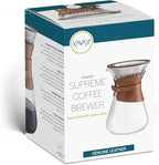 Pour Over Coffee Maker Set with Double-Layer Stainless Steel Filter, Coffee Dripper, Cork Lid and Leather Collar Holder - High Heat Resistance Borosilicate Glass Carafe, Great Gift Idea (37 oz)