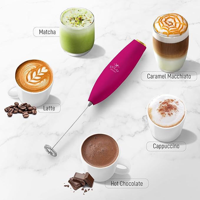 Zulay Kitchen Milk Frother Wand Drink Mixer with AA Duracell Batteries- Durable Handheld Milk Frother Electric Whisk - Easy-Clean Milk Frother Wand & Blender - Electric Coffee Frother - Dragonfruit