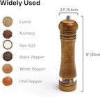 Wooden Salt and Pepper Grinder Set, Premium Oak Wood Salt Grinders Shakers, Pepper Mill with Acrylic Clear Window, Adjustable Ceramic Grinder - 8 inches, 2 Pack