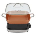 MegaChef Electric Fry Pan with Copper Non-Stick Coating, Tempered Glass Lid & Adjustable Temperature Control, Versatile Small Kitchen Appliance (11.81 Inch Fry Pan)