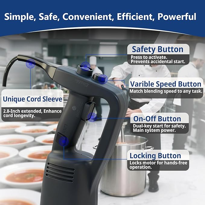 VONCI 750W Commercial Immersion Blender, Electric Hand Blender with 16" Detachable Shaft, Variable Speed 8000-19000RPM,Industrial Immersion Blender for Restaurant Kitchen.Extra Heavy Duty Hand Mixer.