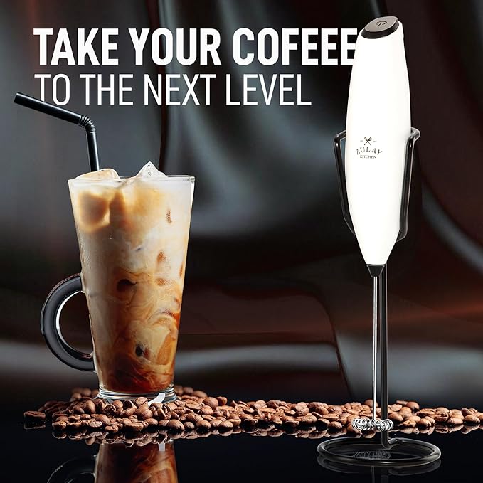 Zulay Kitchen Executive Series Luxury Gift Milk Frother with 4 Duracell Batteries – Handheld Electric Foam Maker for Coffee, Lattes & Hot Chocolate – Deluxe Finish, Ultimate Gift for Coffee Lovers