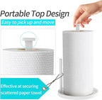 Paper Towel Holder Countertop, Standing Paper Roll Holder with Anti Slip Weighted Base, Stainless Steel Freestanding Paper Towel Holder for Kitchen, White