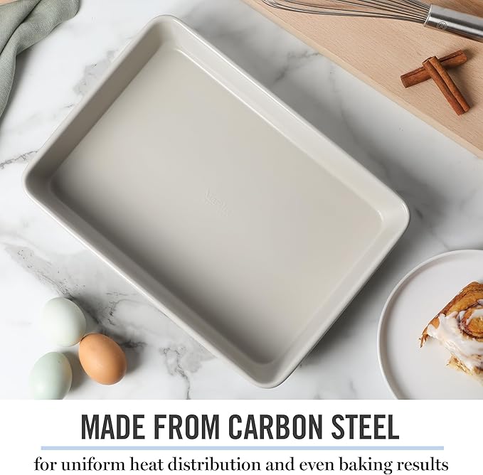 Martha Stewart Gallen 13 x 9 Inch Rectangular Nonstick Carbon Steel Cake/Baking Pan- Cool Grey (Pack of 6)