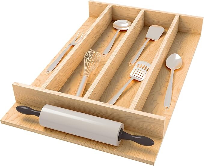 Rev-A-Shelf Natural Maple Right Size Utensil Insert Home Storage Kitchen Organizer 5 Compartment Drawer Accessory, 13-1/4" x 19-1/2", 4WUT-18SH-1